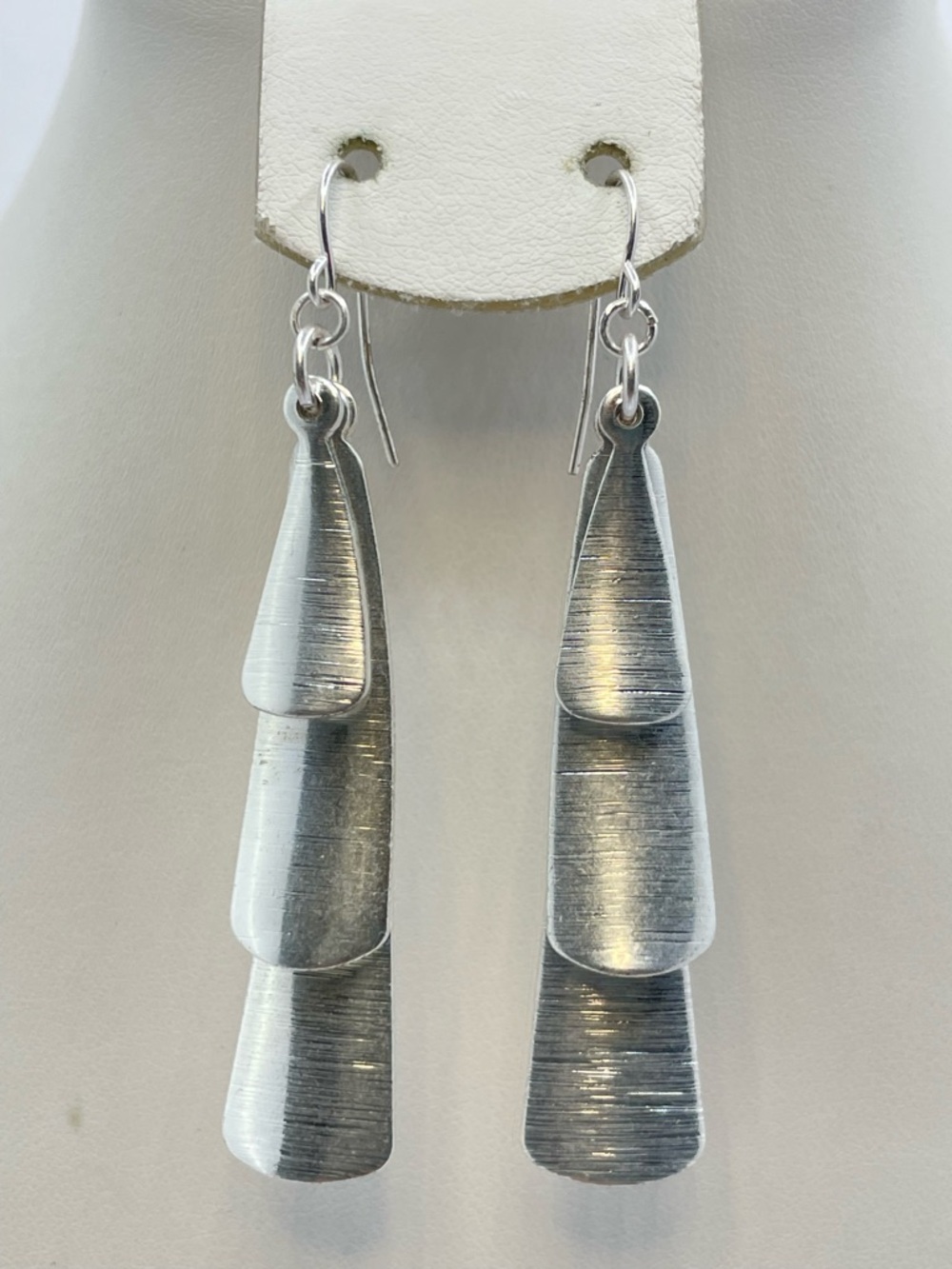 Premier Designs Silver Layered Dangle Earrings Brushed Metal Statement Drop